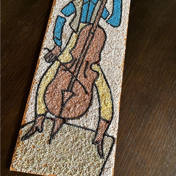 VINTAGE 60s/70s Colorful Mosaic pebble Art piece of bass player musician - Picture 8 of 8